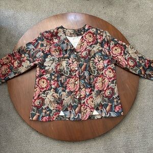Vintage Serbin 80s Blazer Floral Red Pink Women's Plus Size 16W Formal Wear